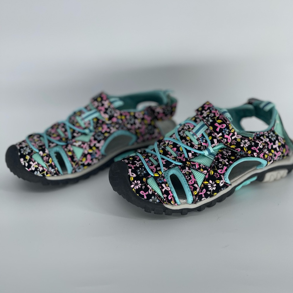 The Breast Cancer Site Sport Hiking Black/Blue Green‎ Sandals Size 9